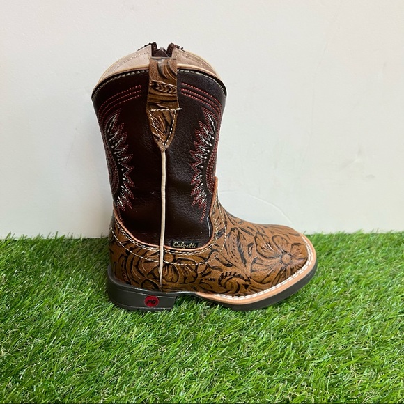 Kid's Western Rodeo Square Toe Genuine Leather Cowboy Boots Bota Niño cincelada - Picture 7 of 8